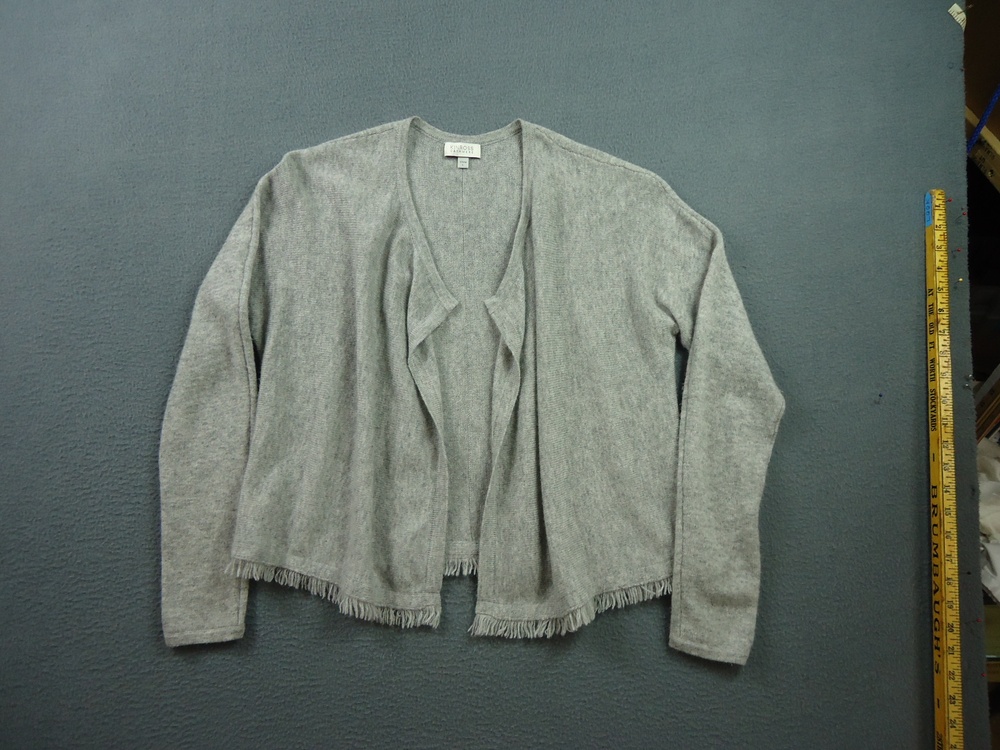 Kinross Cashmere Sweater Womens Large Gray Open Front Fringe Hem Cardigan Soft